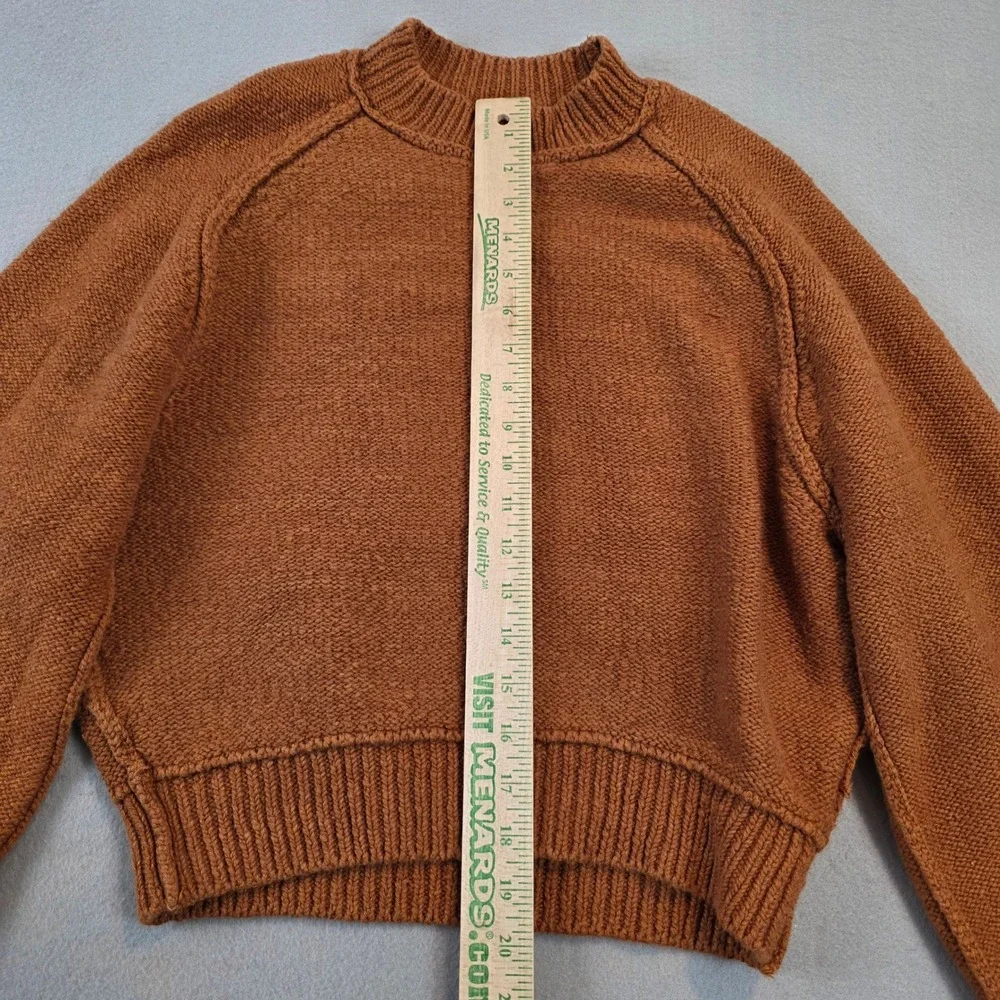 Free People Womens Rust Orange Mock Neck Lantern Sleeve Cropped Sweater sz Small